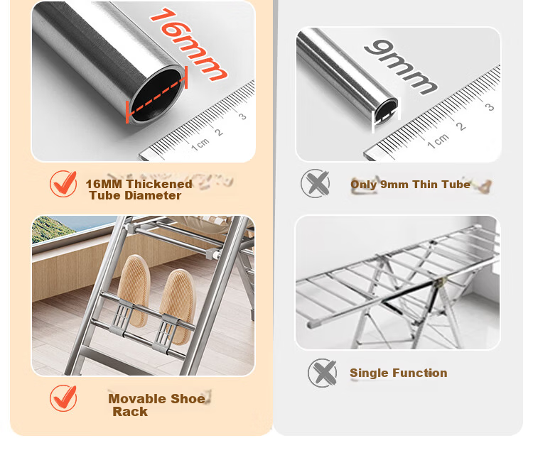 QIAONAMEI Floor Standing Clothes Drying Rack Foldable No Installation Indoor Balcony Laundry Rack Clothes Hanger 4497 2