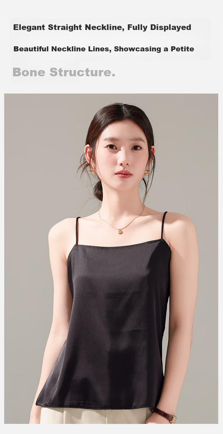Herbal Original Color Camisole for Women [Camellia Moisturizing] Summer Versatile Ice Silk Satin Off-Shoulder Top for Suit Inner Wear 7