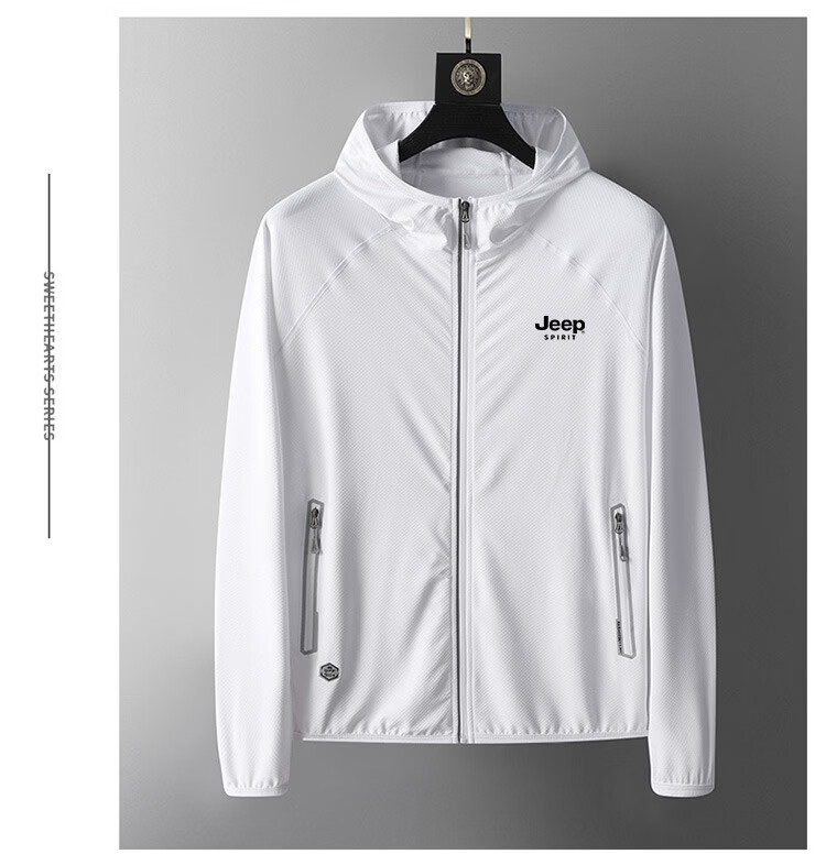 JEEP SPIRIT Men's Sun Protection Jacket, Summer Lightweight Coat, Fishing Skin Coat, Ice Silk Breathable Sun Protection Clothing, White, XL 13