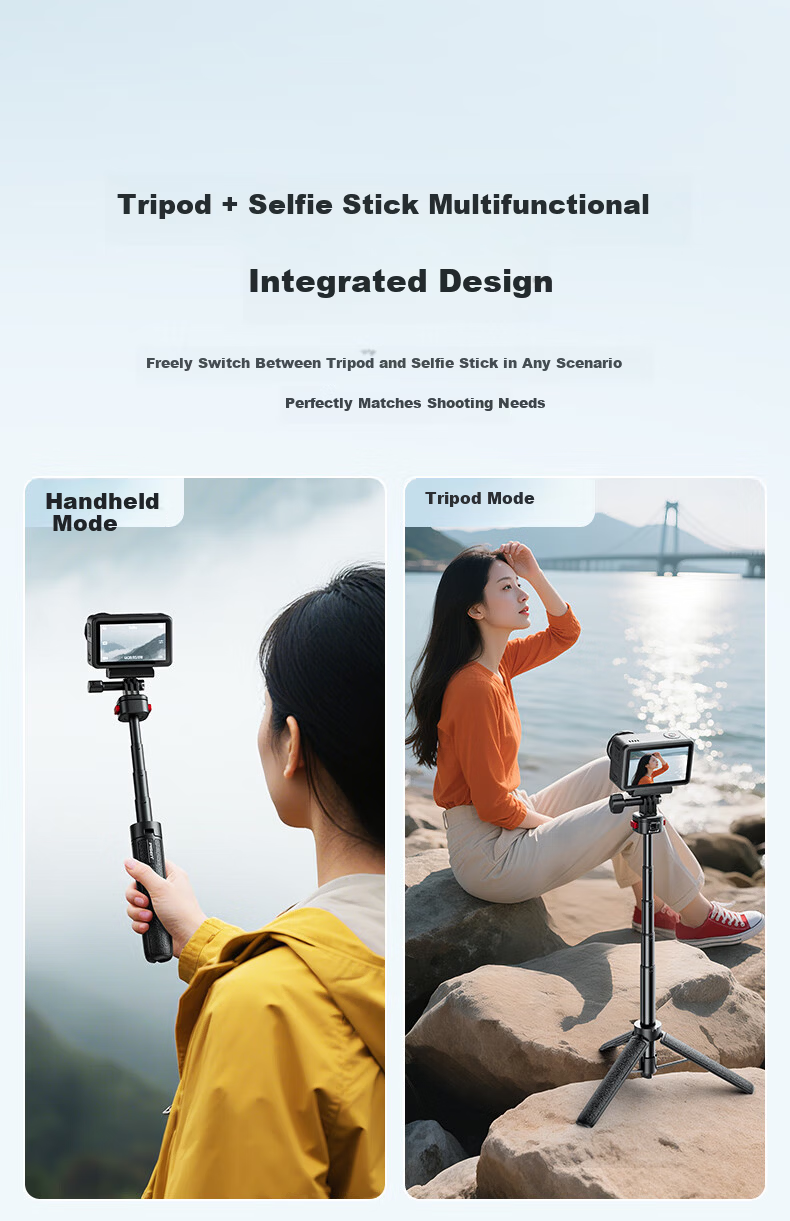 Pisen Magnetic Mini Quick-Release Tripod Extension Selfie Stick for DJI Action 6 5 Pro 4 / GoPro / Insta Sports Camera Portable Photo Handle Live Streaming Stand 11
