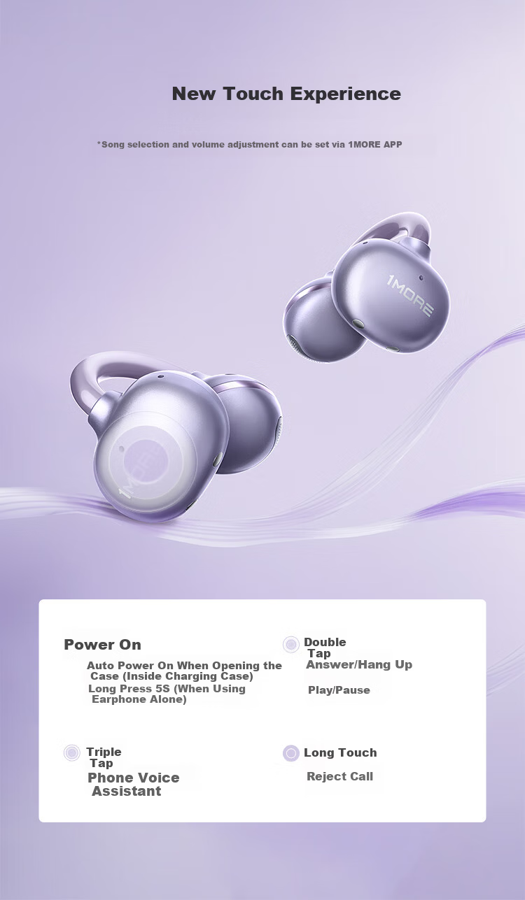 1MORE S21 Open-Ear Clip-On Bluetooth Earphones Bone Conduction AI Call Noise Cancelling Sports Headset for Huawei Xiaomi Apple Jay Chou Endorsed Matte Purple 16