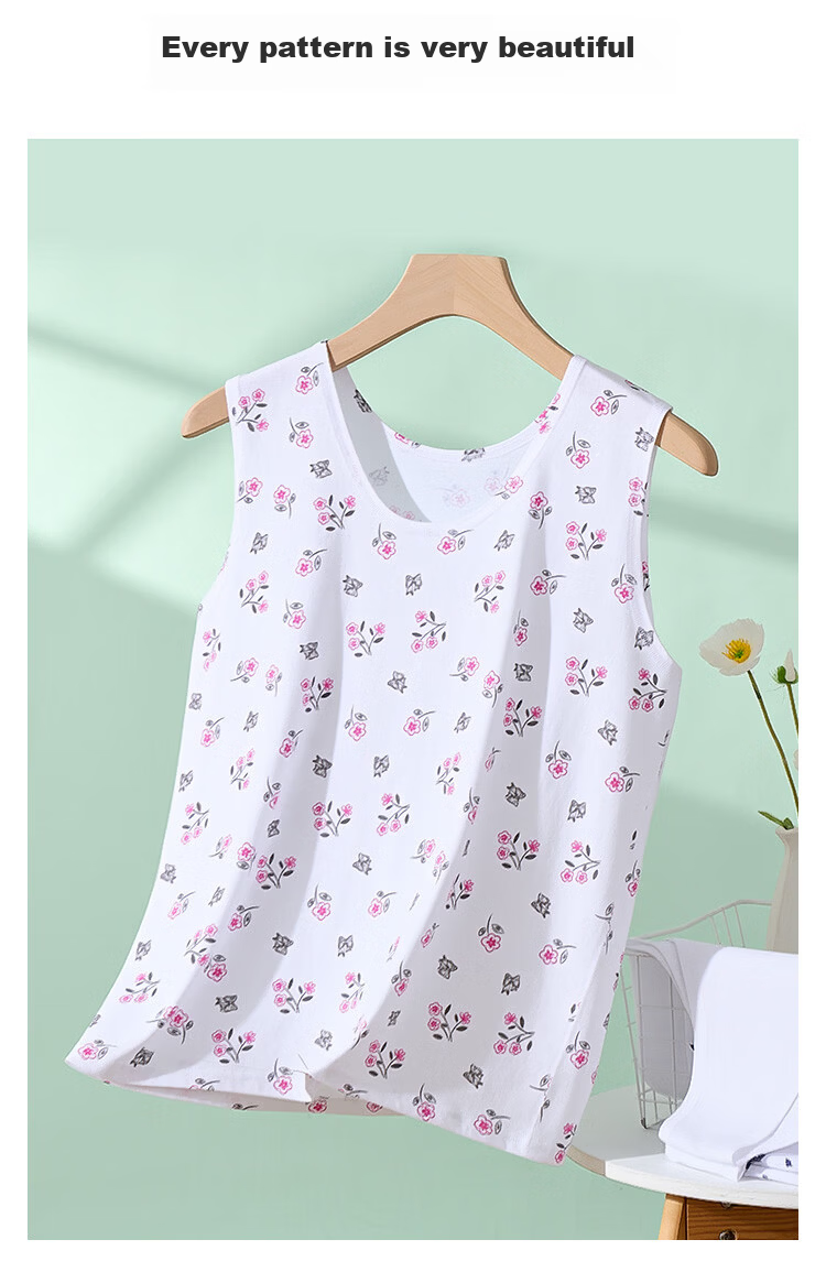 Nanjiren Women's Middle-Aged and Elderly Cotton Sleeveless Vest Summer Undershirt Plus Size T-Shirt 8