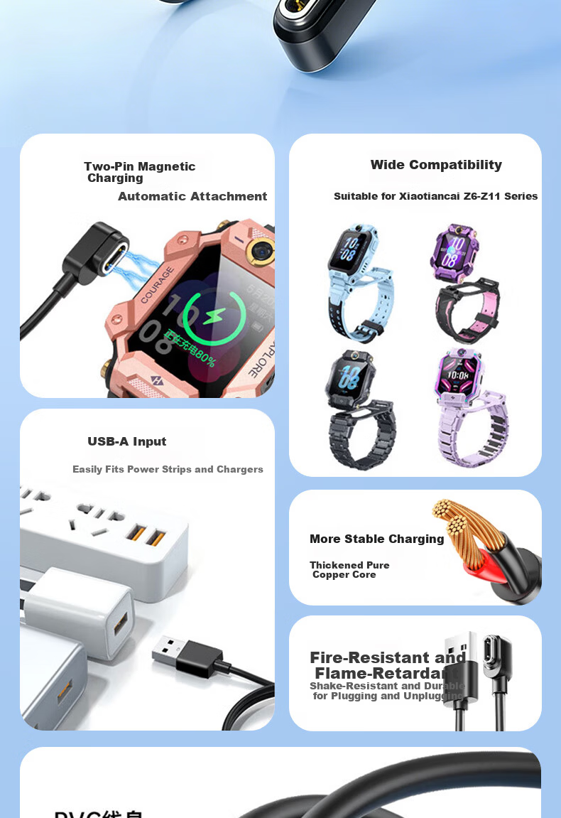 OKSJ Little Genius Charging Cable for Kids' Smartwatch Universal Charger for Z11/Z10/Z9 Youth Edition/Z8A/Z6P/Z7/Z7S/Z7A/Z6S Magnetic Fast Charging AUT0009G 2