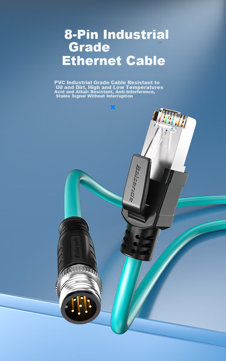 Bosende Cat6a Shielded High-Flex Drag Chain 10G Industrial Camera Ethernet Cable 8-Core Type A M12 to RJ45 Cable 3m BSD-M12A-03 1