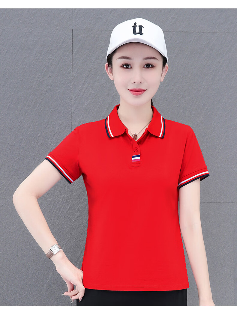 Woodpecker Women's Polo Shirt Short Sleeve T-Shirt Summer New Pure Cotton Regular Shoulder Turn-down Collar Casual Plus Size Slim Fit Top Gray M 27