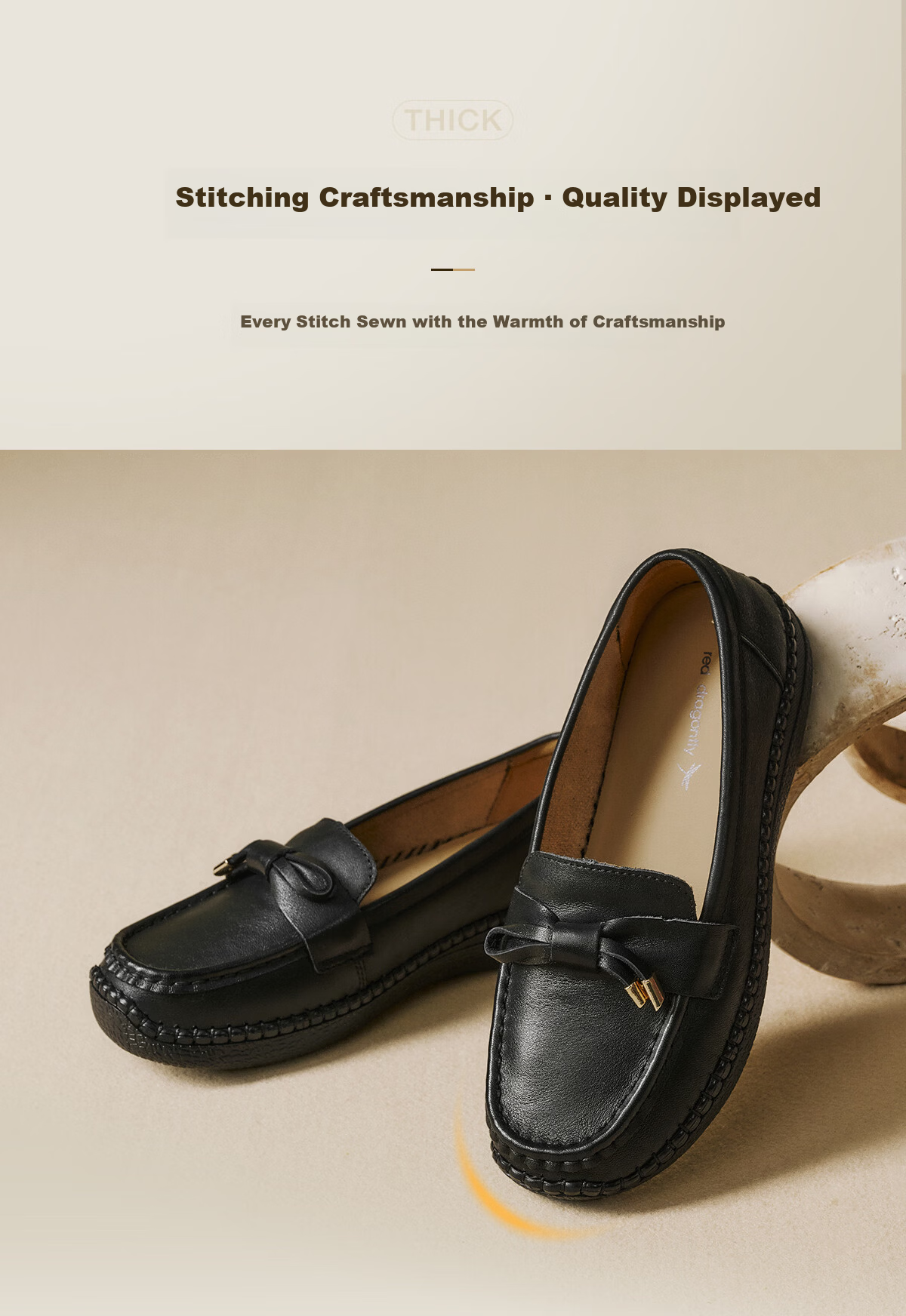 RED DRAGONFLY Mom's Flats, Spring 2026 New Women's Shoes, Flat Shoes, Comfortable Cowhide Soft-Soled Leather Shoes WTB16010, Black, Size 35 5