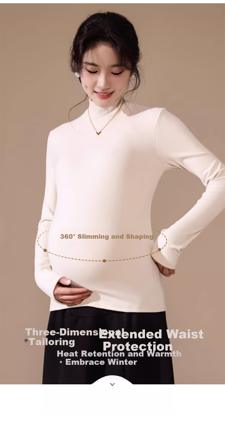 LangSha Maternity Turtleneck Base Layer for Women [25 Autumn/Winter New Arrival], Double-Sided Fleece-Lined Inner Layer, Antibacterial Maternity Warm Top 9