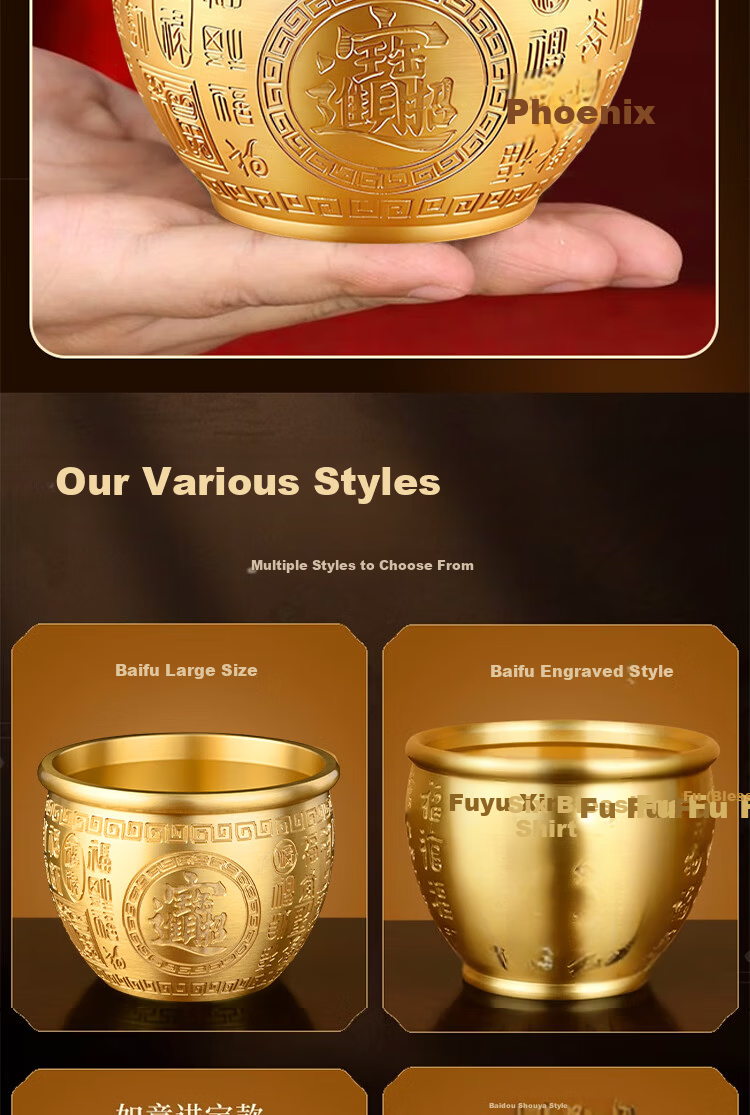 Bin Yue Brass Baifu Jar Brass Rice Jar Refrigerator Ornament Copper Treasure Basin Money Saving Jar Wealth Accumulation Jar Copper Fortune Ornament 5