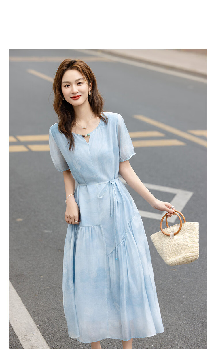 Demana [Smooth Lyocell] Summer Ladies Gradient Print Beaded Loose Slimming Dress Women's Premium 11