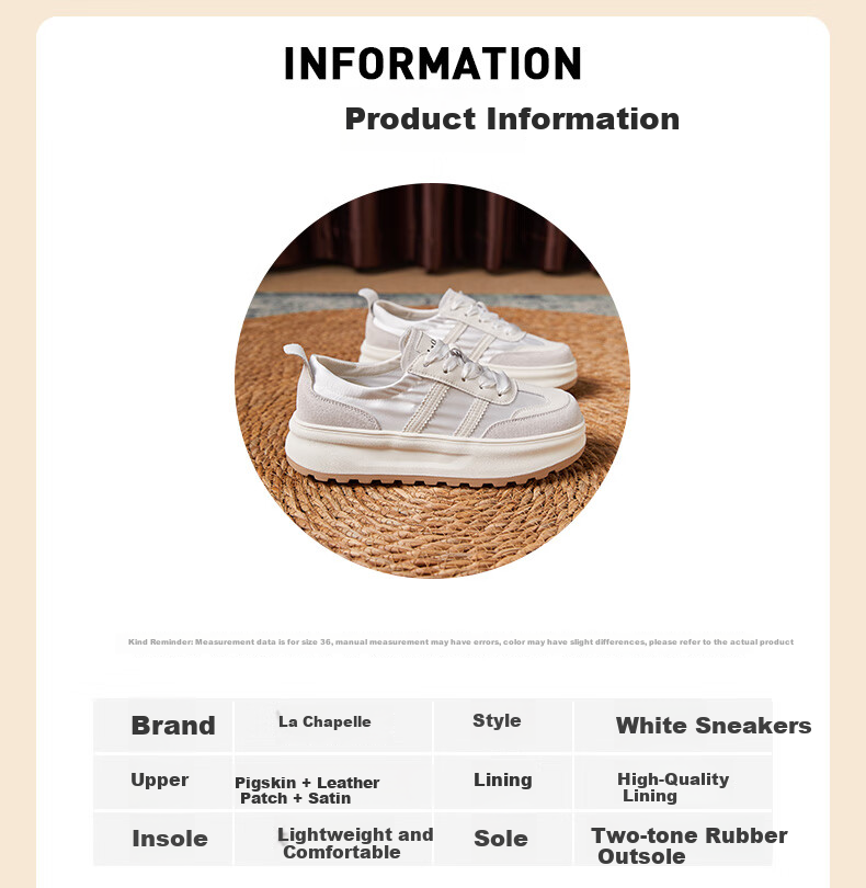 LA CHAPELLE Women's Casual Thick-Soled Sneakers Lightweight Trendy Soft Sole Shoes White 39 3