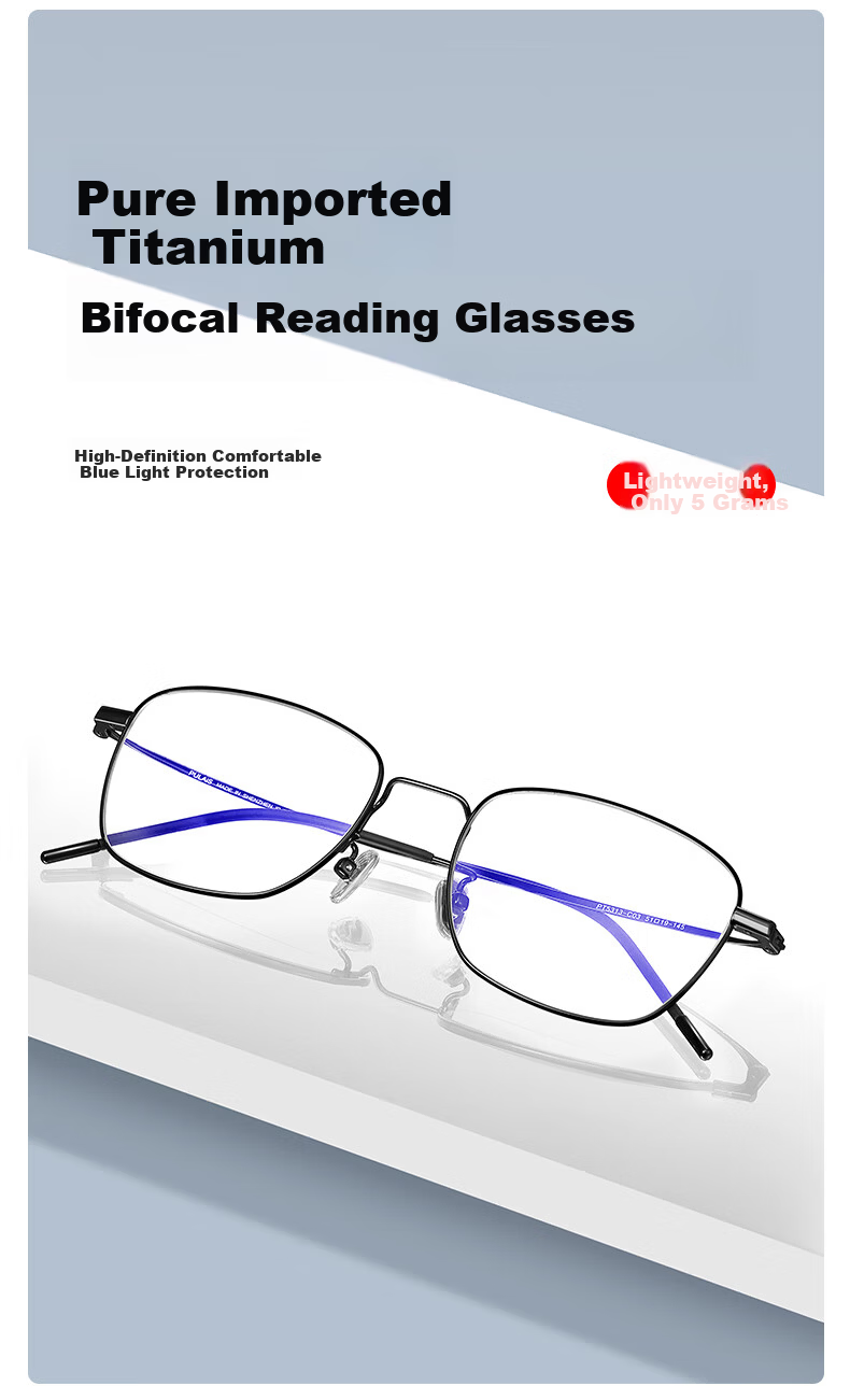 Pulais Unisex Reading Glasses 1.60 MR-8 Ultra Tough Ultra Light Blue Light Blocking Pure Titanium +1.00 Diopter 2
