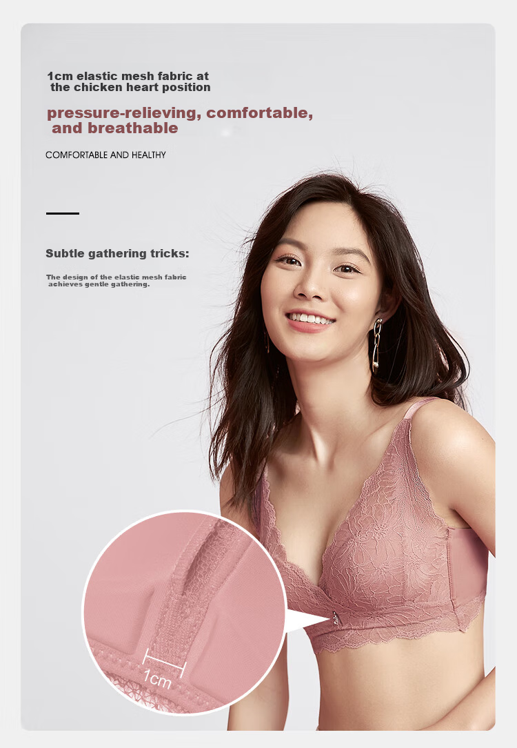 Ordifen Red Wireless Push-Up Bra Set for Women, Breathable Lace Antibacterial Small Bust Bra XB1540 10