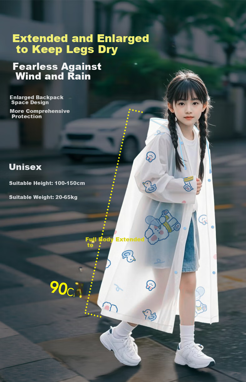 AIKANGNI Children's Raincoat for Ages 6-12, Disposable Thickened Heavy-Duty Waterproof Student Full-Body Protection Portable Stylish Bubble Rabbit Desig 7