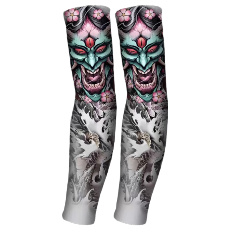 Bejirog Ice Silk Sleeve Men Outdoor Driving Sun Protection Arm Sleeves Men Cycling Arm Guards Ice Sleeves Men's Floral Tattoo Trendy Arm Sleeves
