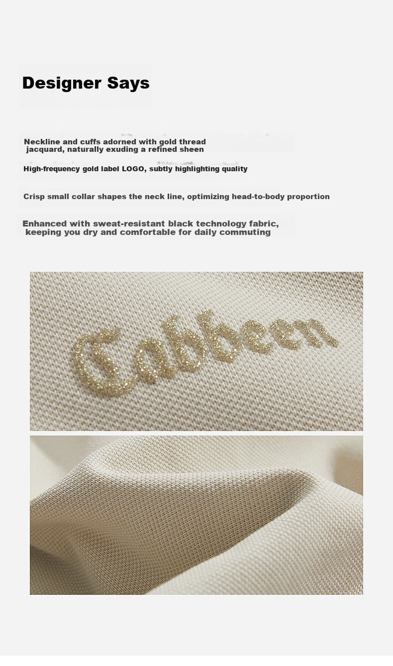 CABBEEN 205g Sweat-Absorbing Honeycomb Texture Short Sleeve Polo Shirt Men Quality Commuter 2026 Spring Breathable Short Sleeve T-Shirt 2