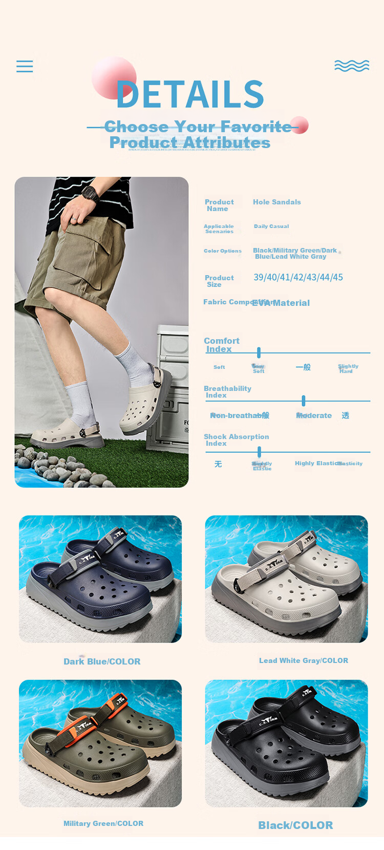 Bull Family Summer Clog Sandals Breathable Outdoor Dual-Wear Closed-Toe Casual Beach Shoes for Men 5