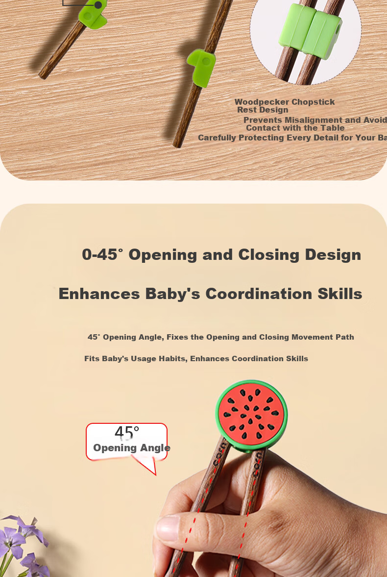 CORN Children's Chopsticks Training Set for Ages 3-6, Wooden Non-Slip Learning Chopsticks for Home Use 2