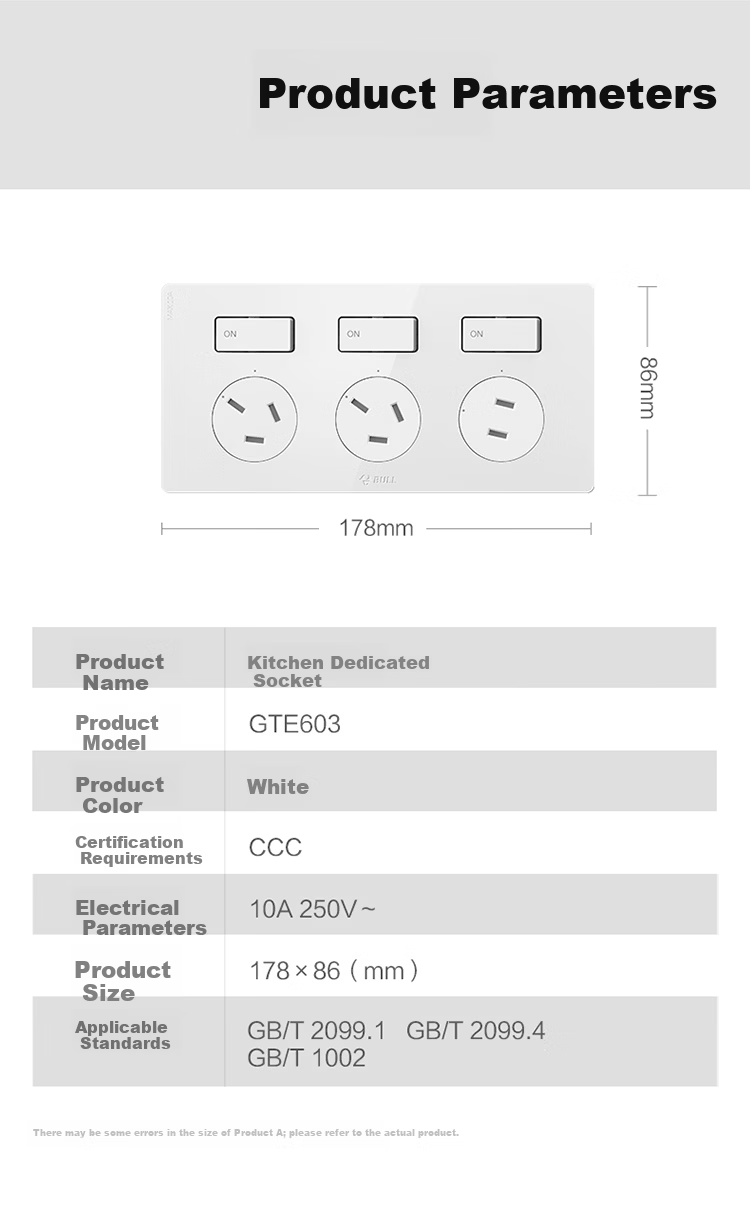 BULL GTE Series Kitchen Socket 10A Switch Socket with Independent Switch Panel GTE603 White 5
