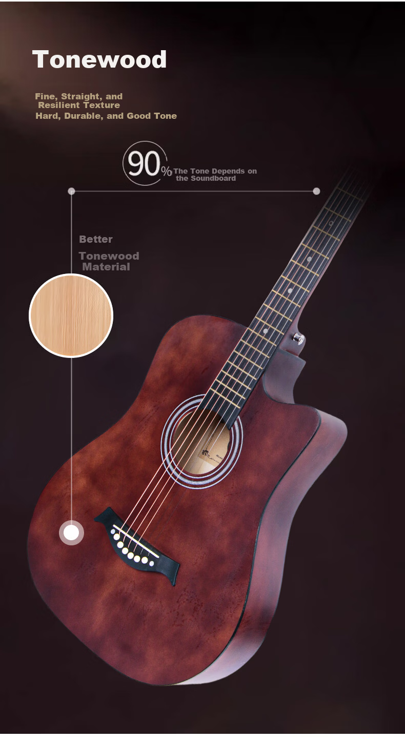 Maner Musical Instruments 38-inch Acoustic Guitar Beginner Folk Guitar Western String Instrument with Full Accessories Natural Wood Color 3