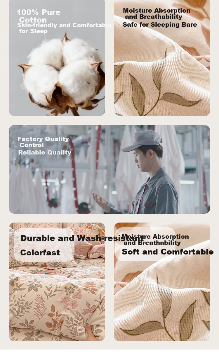 MUJI 100% Cotton Four-Piece Bedding Set 1.5/1.8m Bed A-Class Brushed Cotton Pillowcase Sheet Duvet Cover 200x230cm Rose Red 1