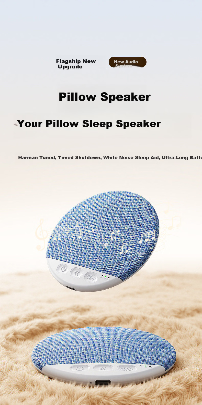 EZHK 2026 New Ultra-Thin Bone Conduction Sleep Sound Speaker Bluetooth Pillow Speaker Sleep Aid Device Bedside Headphone Pillow Music Player 4