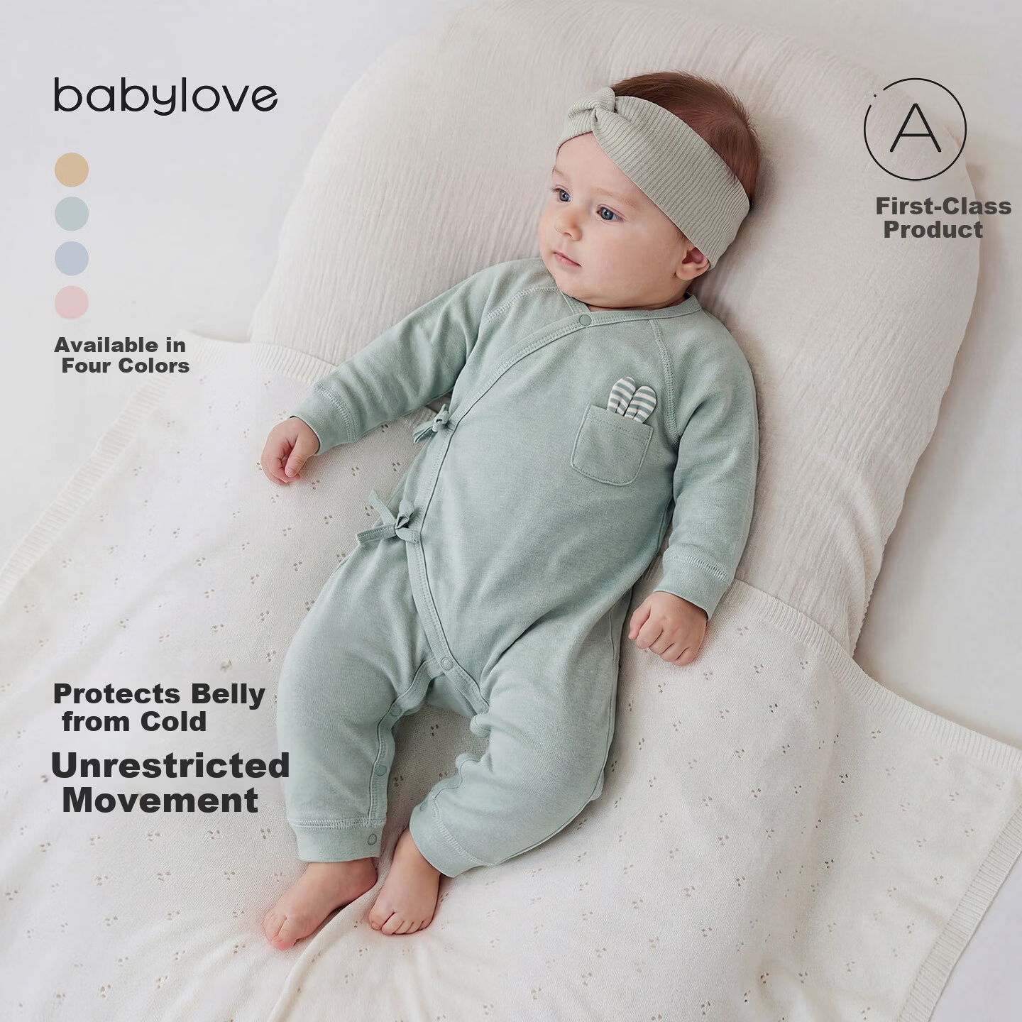 Babylove Newborn Tie-Front Romper Spring and Autumn Infant Baby Bodysuit Crawling Suit Belly Protection Monk Suit