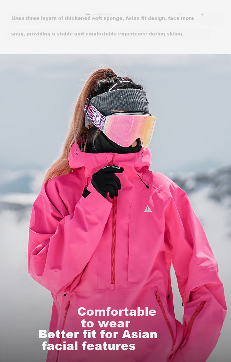 Nan En Ski Goggles Protective Eyewear Women Snowboard Glasses Breathable HD Anti-Fog Flip-Up Men Black Frame Purple 9