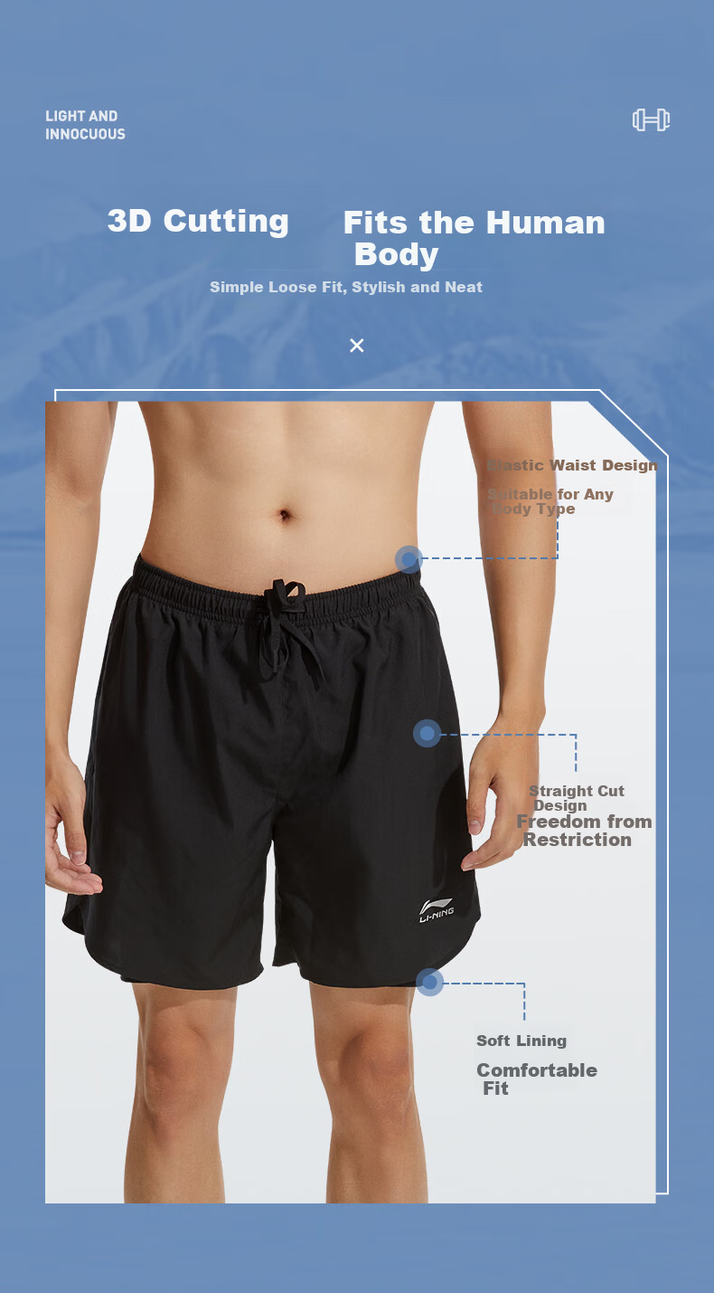 Li-Ning Men's Swim Trunks Double-Layer Quick-Dry Beach Shorts Water-Resistant Swimming Shorts for Seaside and Hot Springs 3
