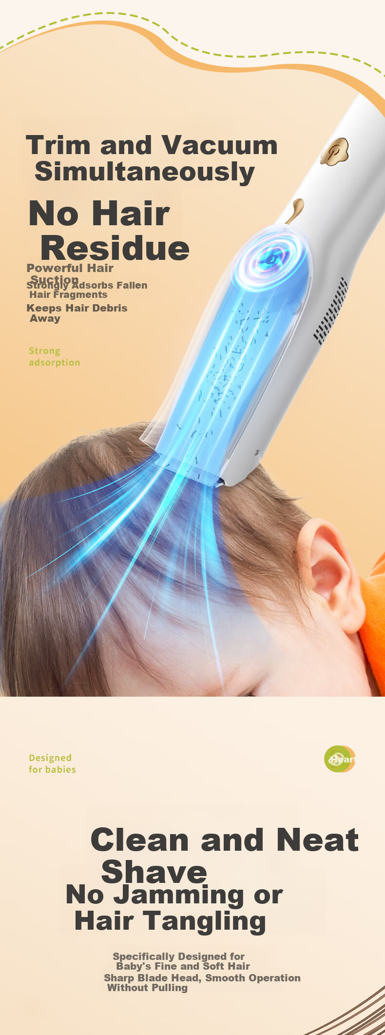 AUX Automatic Baby Hair Clipper Children's Trimmer Newborn Hair Shaver Safe Scalp Electric Hair Cutter Baby Haircut Tool 9