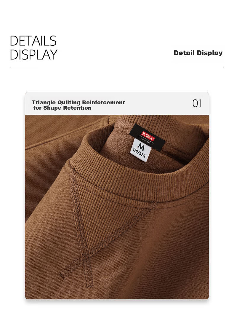 Baleno Men's Triangle Neck Sweatshirt Autumn Heavyweight Base Shirt Casual Versatile Crew Neck Simple Trendy Jacket 17