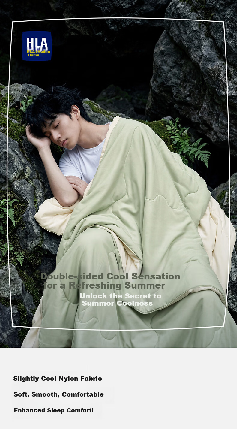HLA 7A Antibacterial Double-Sided Cooling Summer Quilt Air Conditioning Quilt Summer Cooling Quilt Core Light Green + Cream White 180*220cm 1
