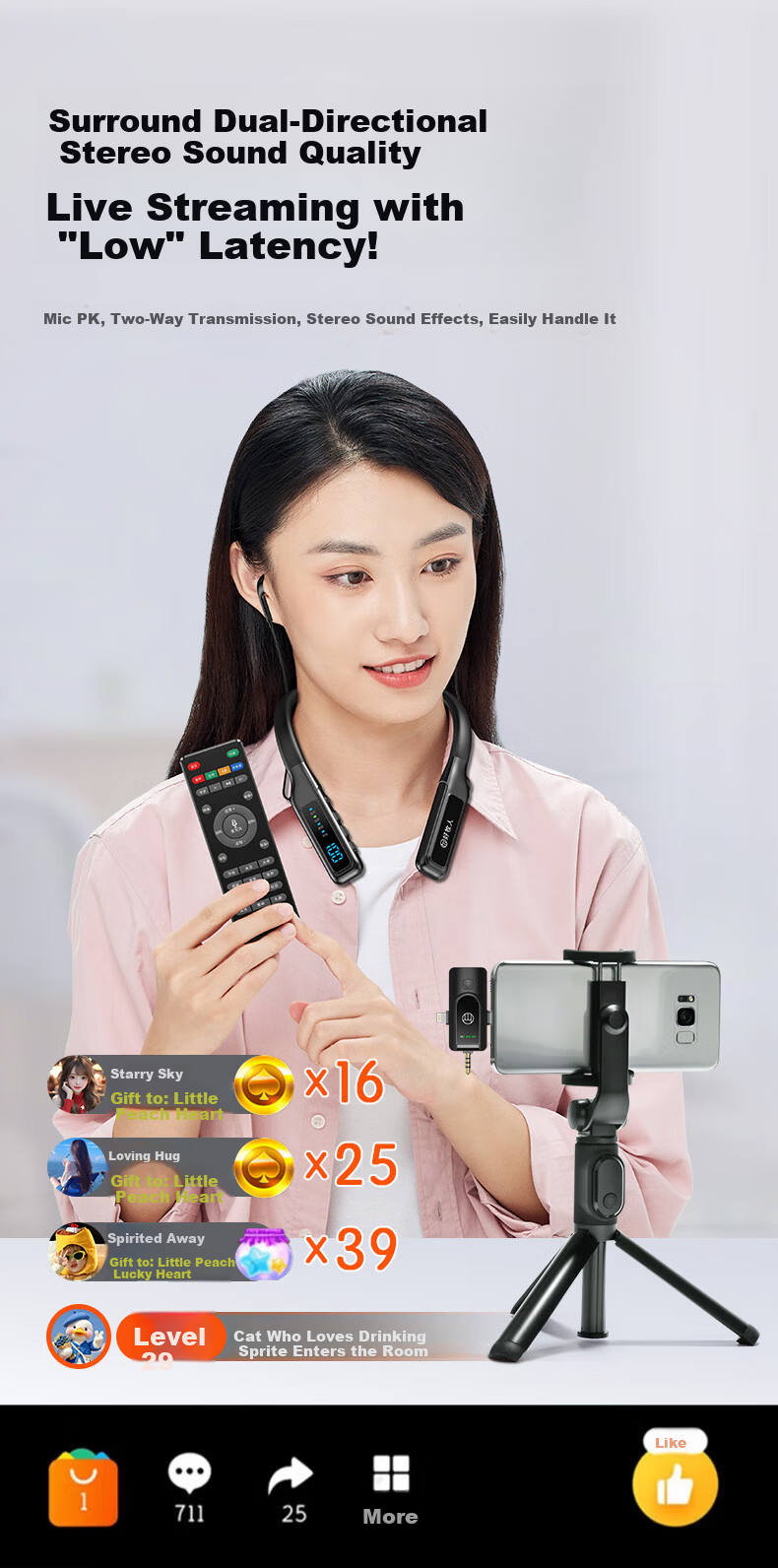 Good Shepherd Wireless Live Sound Card Headset Microphone K-Song Equipment Full Set for Streamers TikTok Outdoor Singing Neck Hanging Dual Version 5