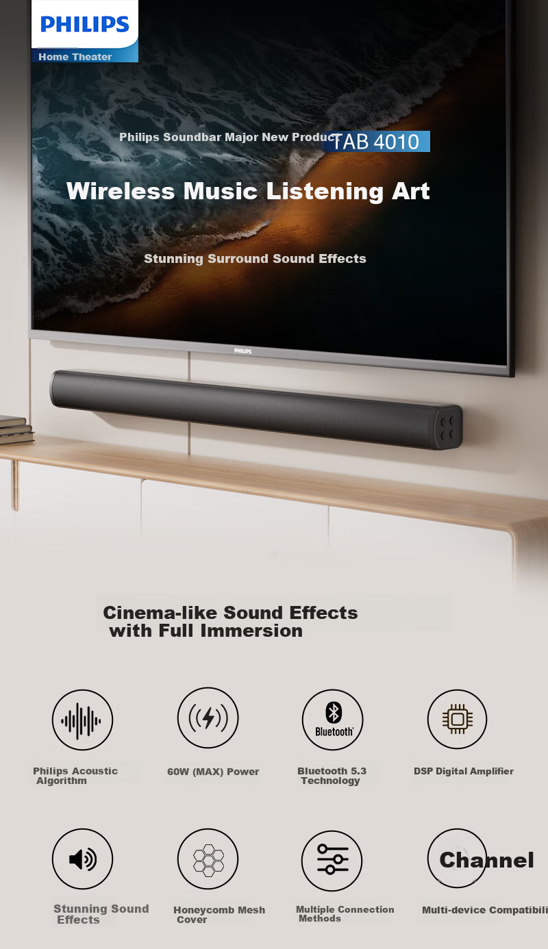 PHILIPS TAB5560/93 Smart Karaoke Soundbar TV Speaker Home Theater KTV Set Living Room Surround Wireless Bluetooth Speaker with Dual Microphones 1