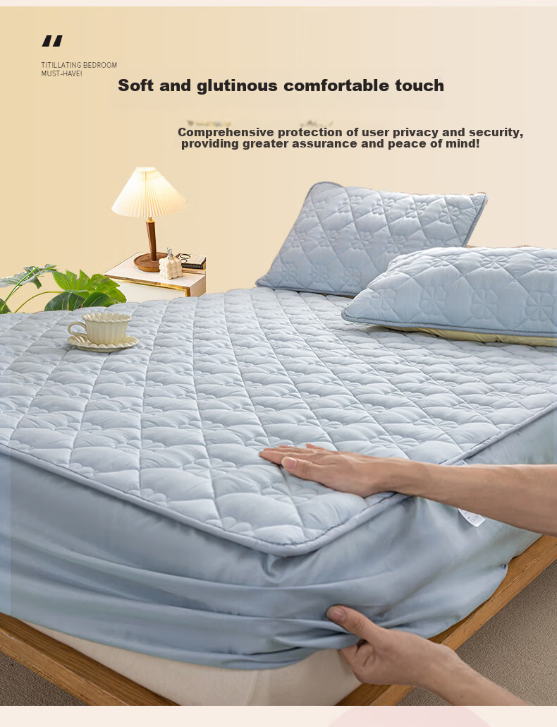 MUJI Class A Quilted Cotton Fitted Sheet Single Piece 1.8x2m Blue Full Coverage Mattress Protector 3