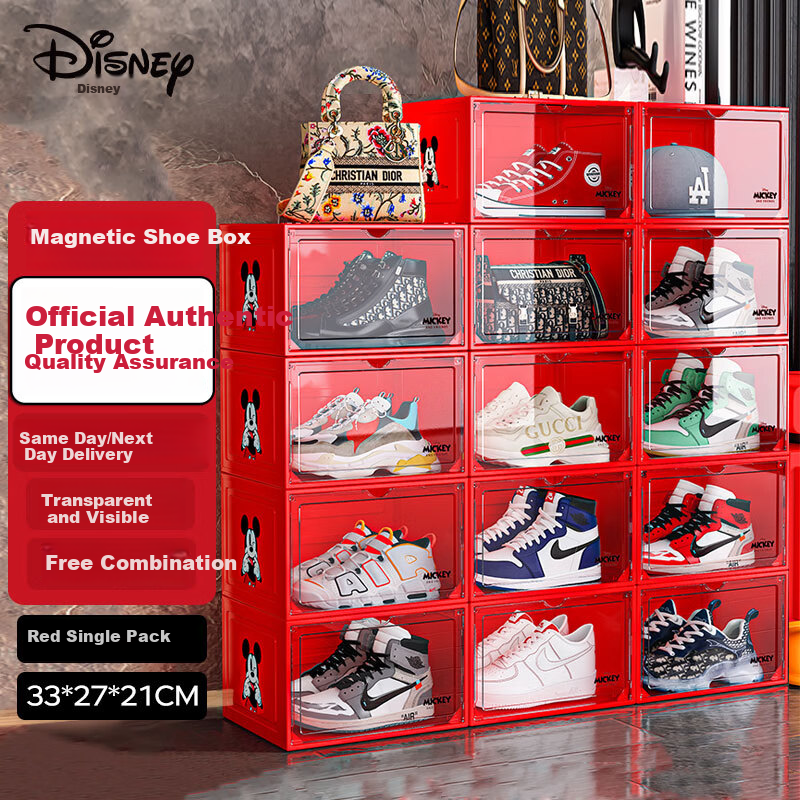 Disney Transparent Shoe Box Dustproof Moisture-Proof Shoe Cabinet Front-Opening Storage Box Red 1-Pack