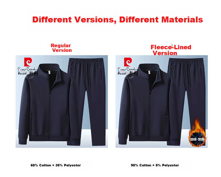 Pierre Cardin Men's Autumn Winter Set Stand Collar Jacket Casual Fleece Lined Thickened Pants Two-Piece Set Dark Blue Straight Fleece Lined 4XL 1
