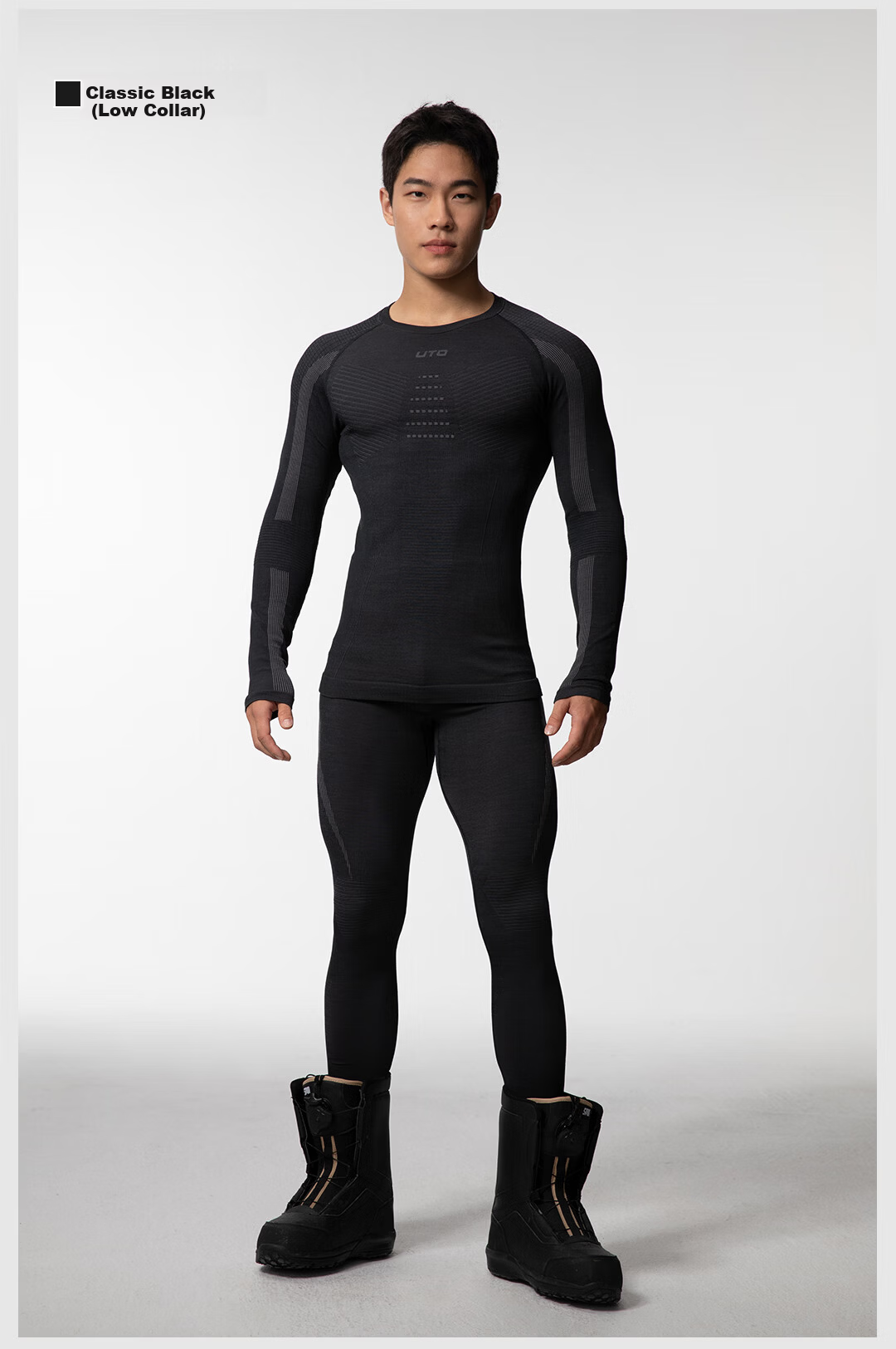 UTO Merino Wool Quick-Dry Base Layer Set Unisex Ski Mountaineering Thermal Underwear Classic Black Men’s L 24