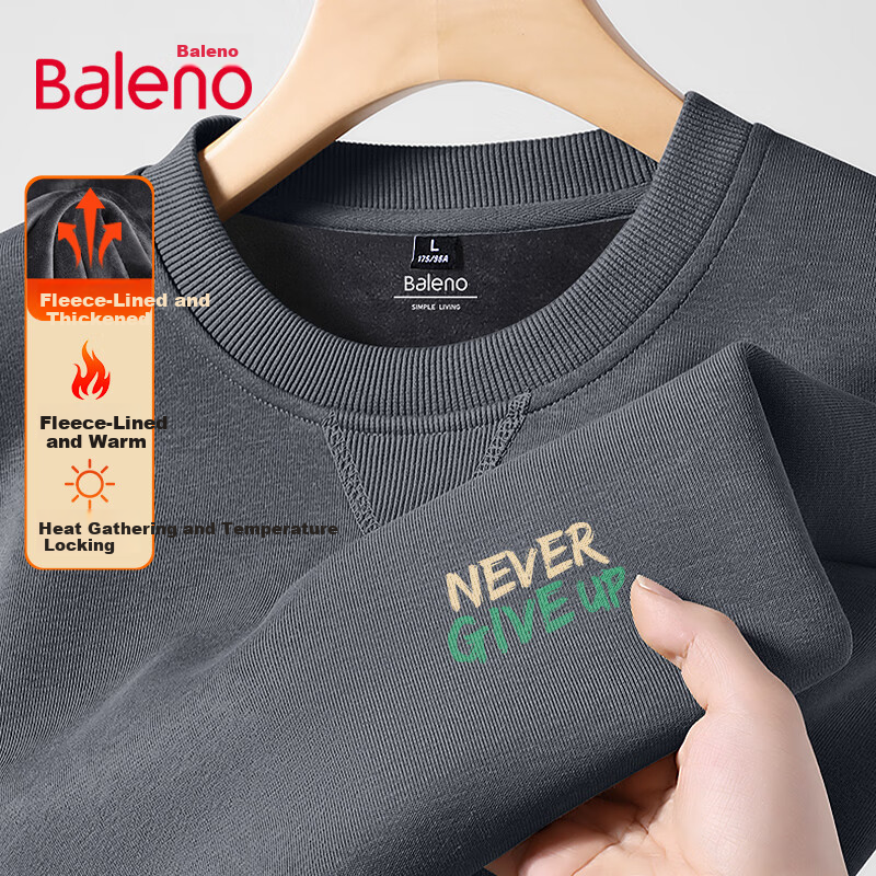 Baleno Heavyweight Men's Hoodie 420G Winter Fleece Thickened Warm Crewneck Loose Fit Sports Casual Jacket