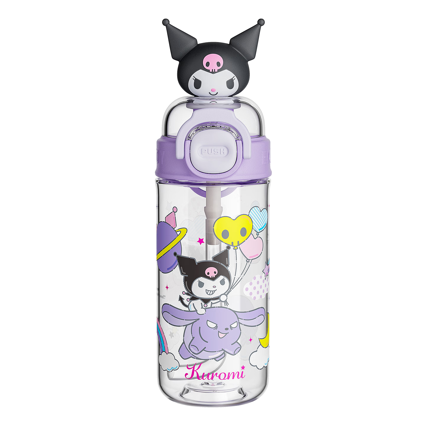 LOCK&LOCK Children's Portable Straw Cup Sanrio Kuromi Purple 430ml Summer Student Water Bottle