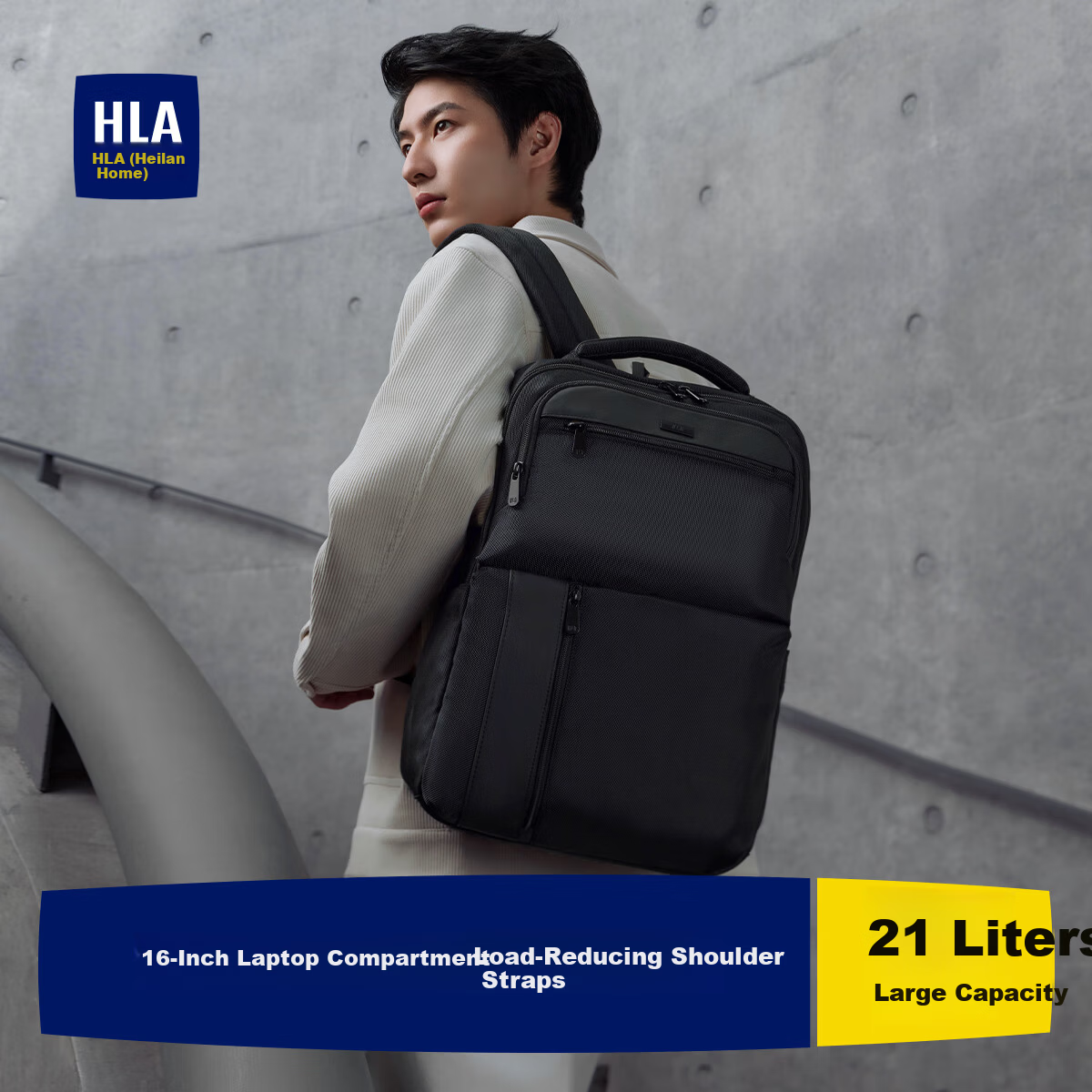 HLA Large Capacity Men's Backpack Business Commuter Travel Laptop Bag Black 21L
