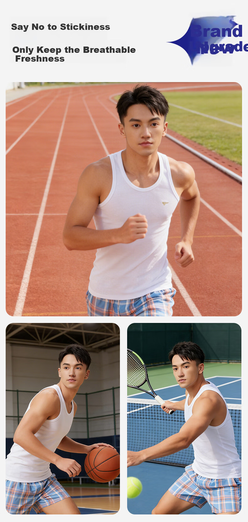 Seven Wolves [New Upgrade 7A Antibacterial] Pure Cotton Vest Men's High Elasticity Sports Sweat-Absorbing Breathable 2-Pack 9