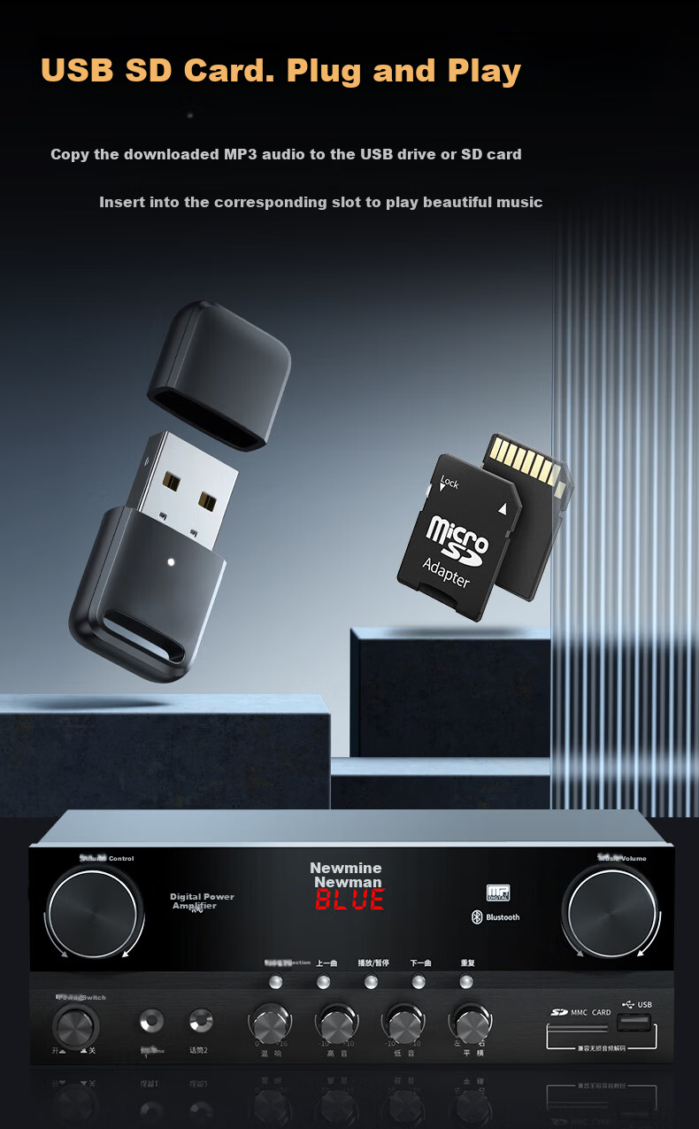 Newmine R-6 Constant Voltage and Constant Resistance Amplifier Public Address Ceiling Speaker Bluetooth Amplifier Black 6