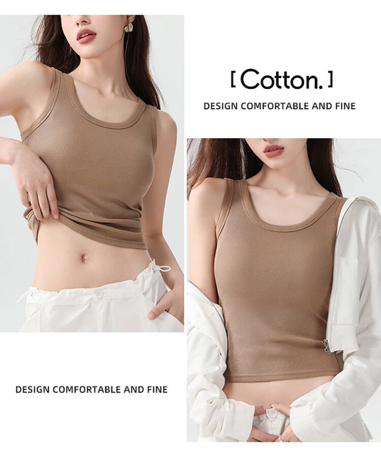 Langsha Pure Cotton Women's Camisole Vest with Chest Pad, Spring Summer Inner Wear, Side Breast Coverage, Slim Fit Sleeveless Top 5