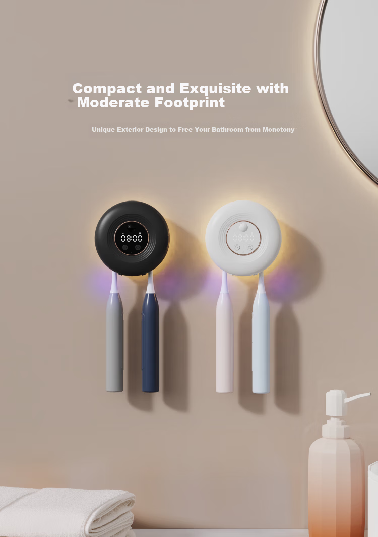 LYNN Toothbrush Holder Sterilizer Bathroom Storage Electric Toothbrush Rack UV Sterilization Drying No-Drill Wall-Mounted White 6