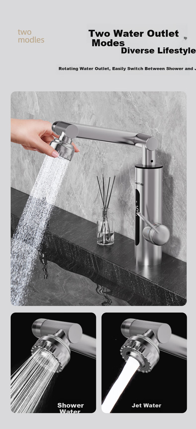 Vanward Instant Electric Water Heater Faucet Stainless Steel Variable Frequency Constant Temperature Rapid Heating Faucet Heater Hot and Cold Digital Display Bathroom Kitchen Small Kitchen Treasure El 14