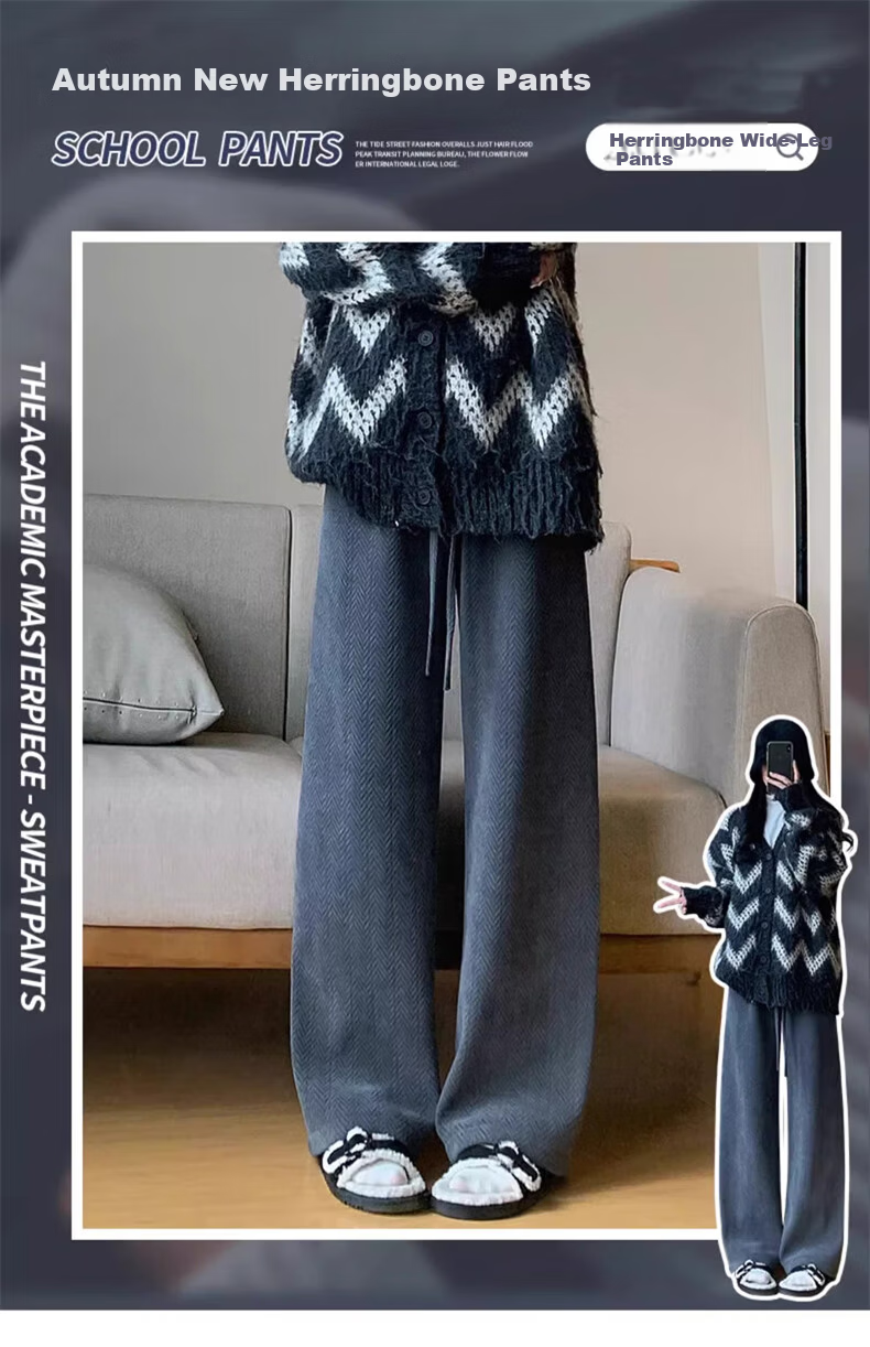 Langsha Women's Herringbone Wide-Leg Pants Spring Autumn New High-Waist Draped Straight-Leg Slim Chenille Knit Casual Trousers Trendy 1