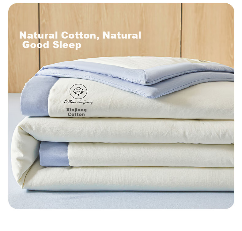 Aiwei Summer Cooling Quilt A-Class Xinjiang Cotton Air Conditioning Quilt Washable Thin Quilt 1.5 Jin 150*200cm White Blue 8