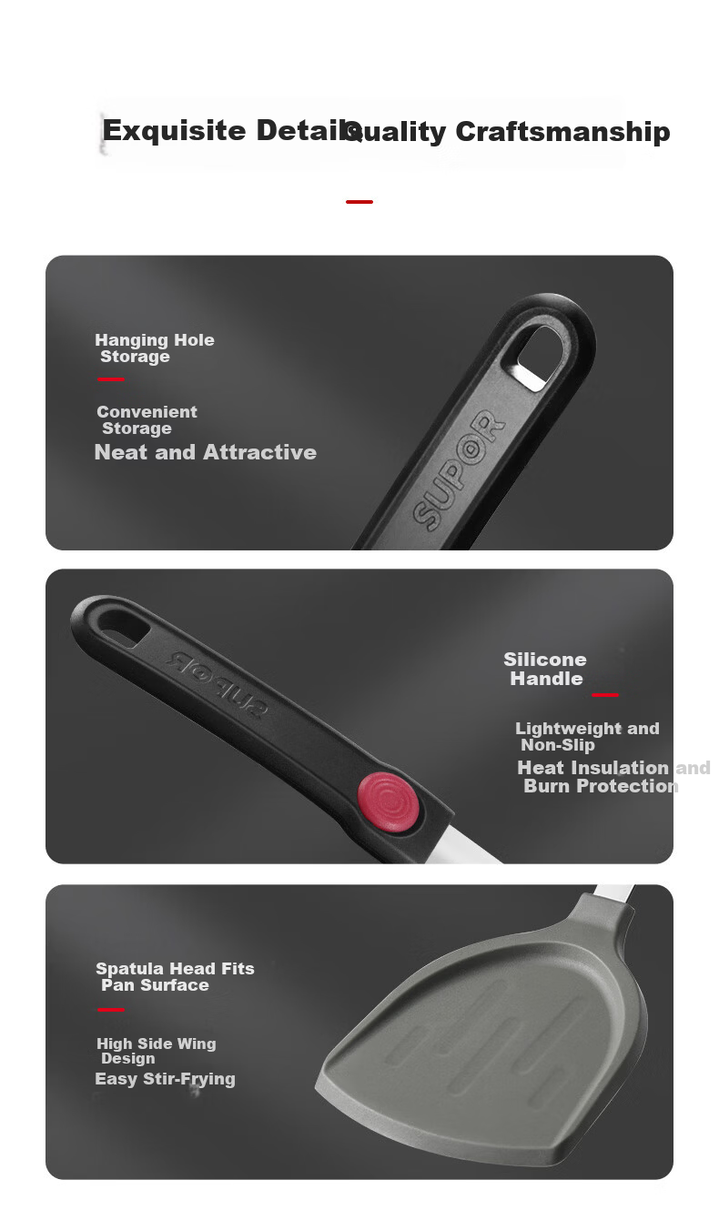 SUPOR Silicone Spatula, Food-Grade Heat-Resistant Non-Stick Cooking Utensil for Wok And Frying Pa 13