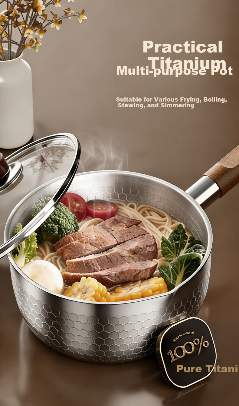 Shuangqi Pure Titanium Non-Coated Snow Pan Milk Pot Noodle Pot Baby Infant Food Steamer 18cm with Steaming Basket 6