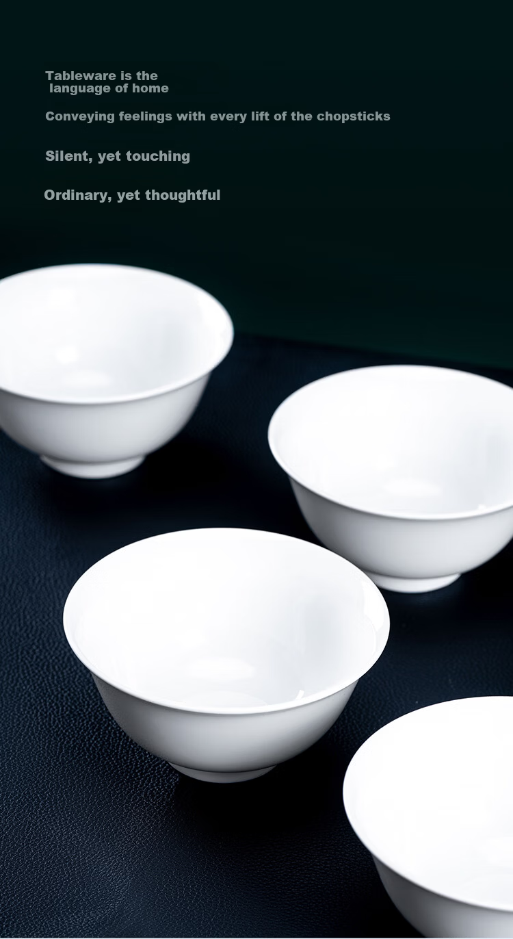 Changnan Ceramic High-Temperature Pure White Dinnerware Household Rice Bowls Porcelain Solid Color 4.7-Inch 6-Piece Healthy Porcelain Bowl Set 7
